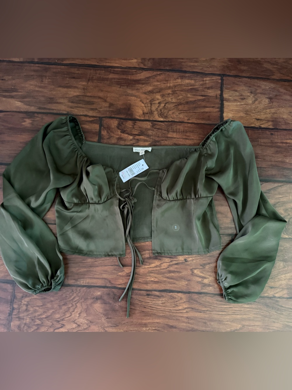 La Hearts Olive Green Off-Shoulder Crop Top